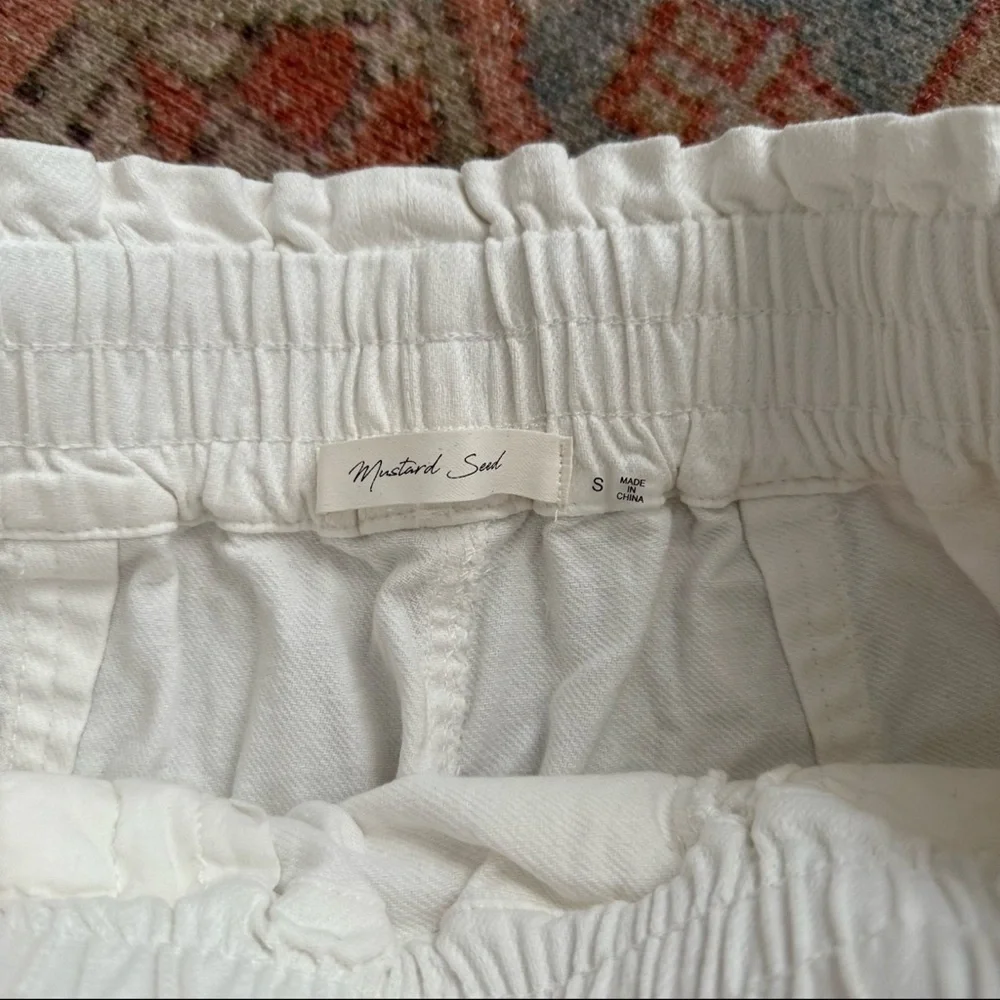 White denim Shorts high waisted S mustard seed high waisted drawstring - Picture 4 of 5